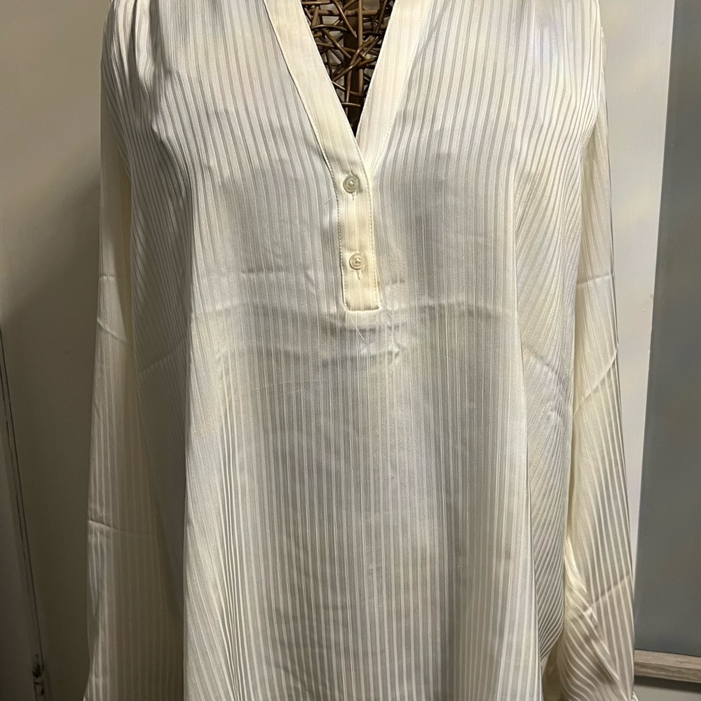 J. Crew Cream Striped V-Neck Blouse